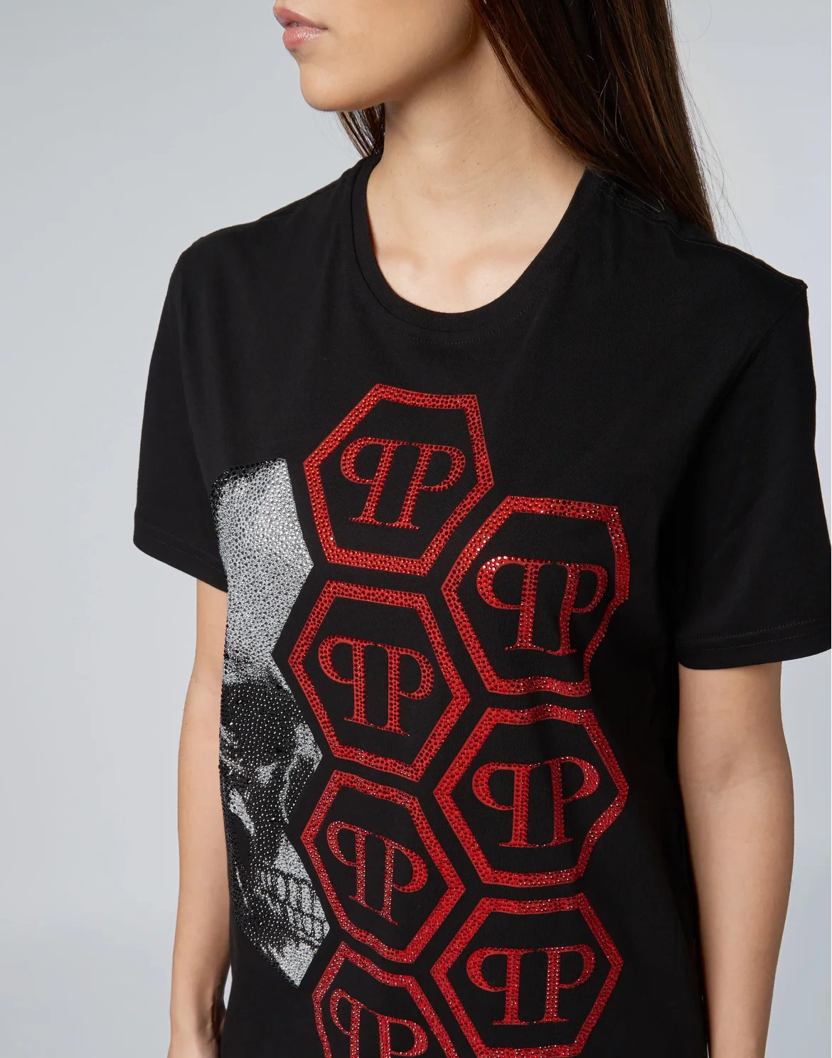 T-shirt Black Cut Round Neck Skull, цвет: Черный