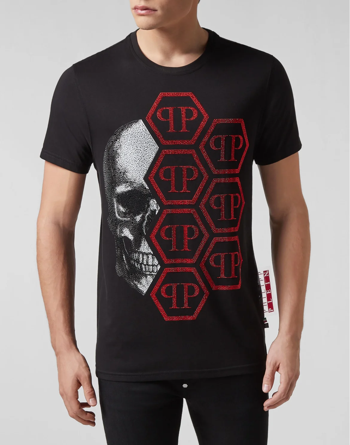 T-shirt Black Cut Round Neck Skull, цвет: Черный
