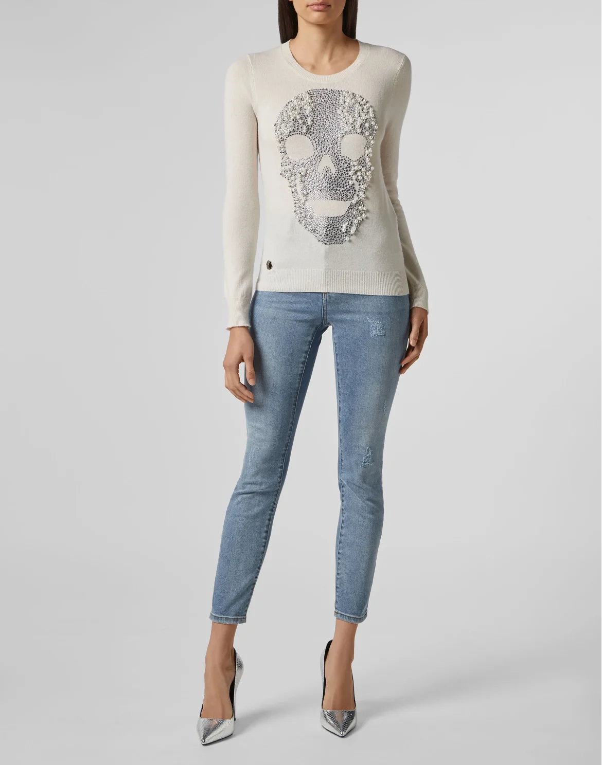 Pullover Round Neck LS Skull, цвет: Белый