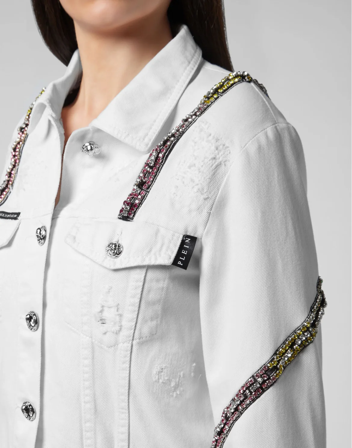  Denim Cropped Jacket Crystal, цвет: Белый