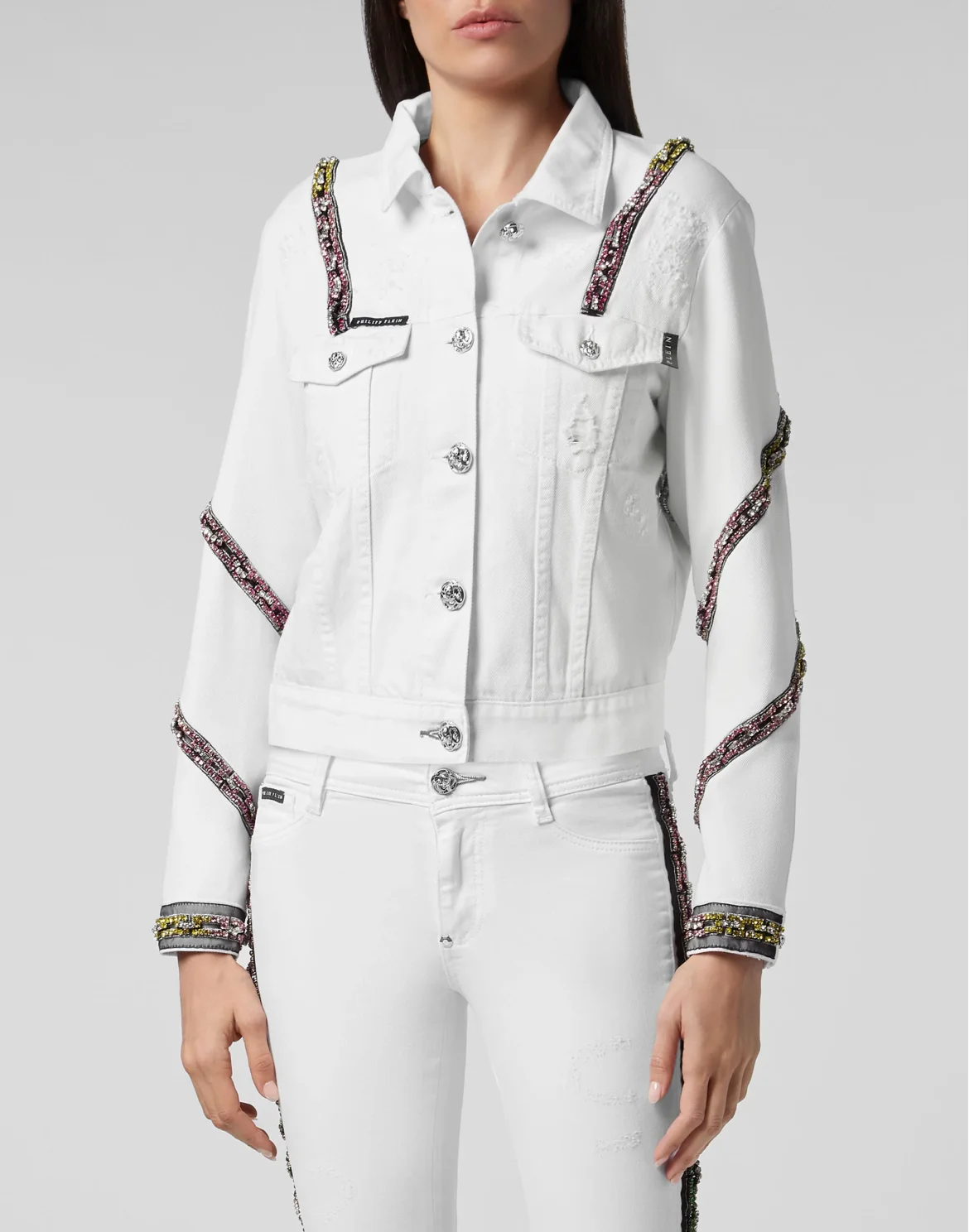  Denim Cropped Jacket Crystal, цвет: Белый