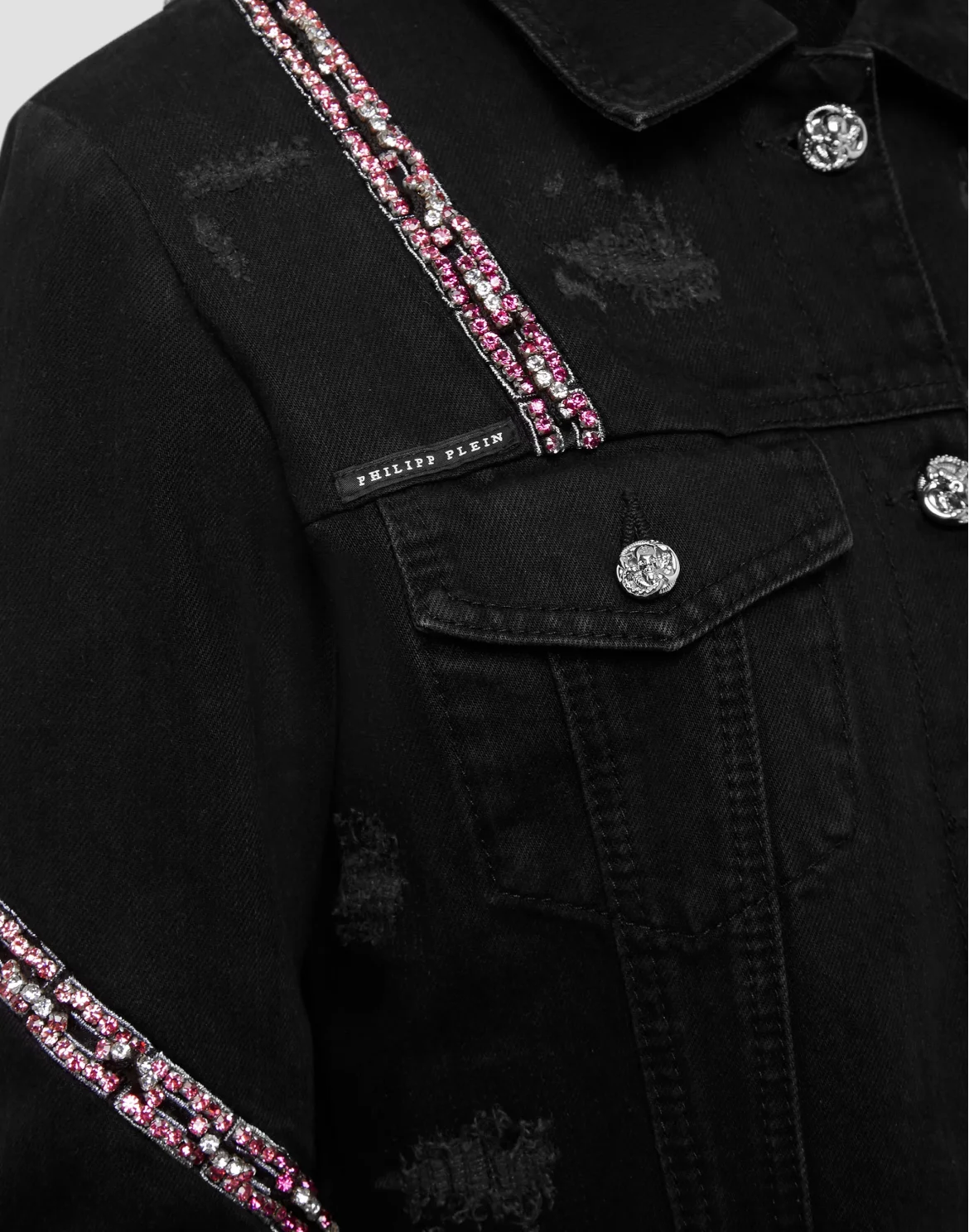  Denim Cropped Jacket Crystal, цвет: Черный