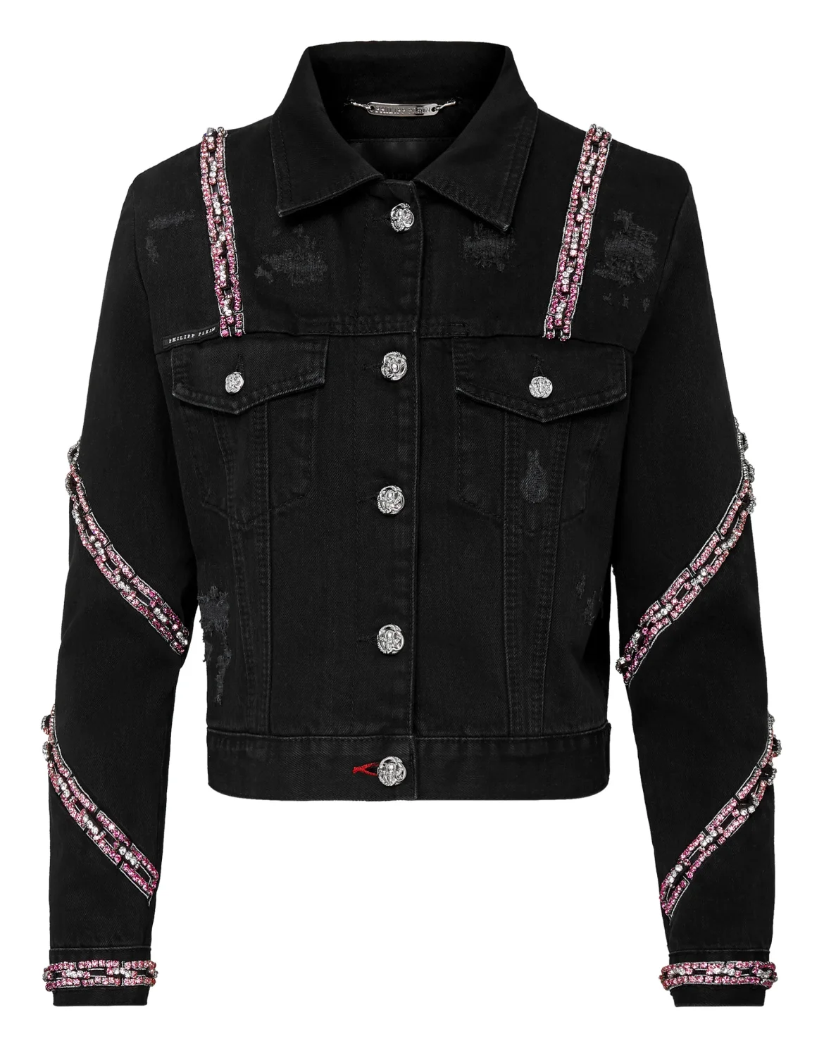  Denim Cropped Jacket Crystal, цвет: Черный