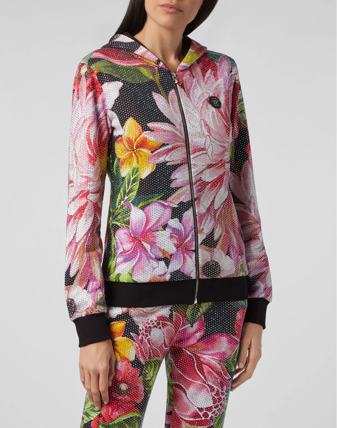 Hoodie Sweatjacket Flowers, цвет: Черный
