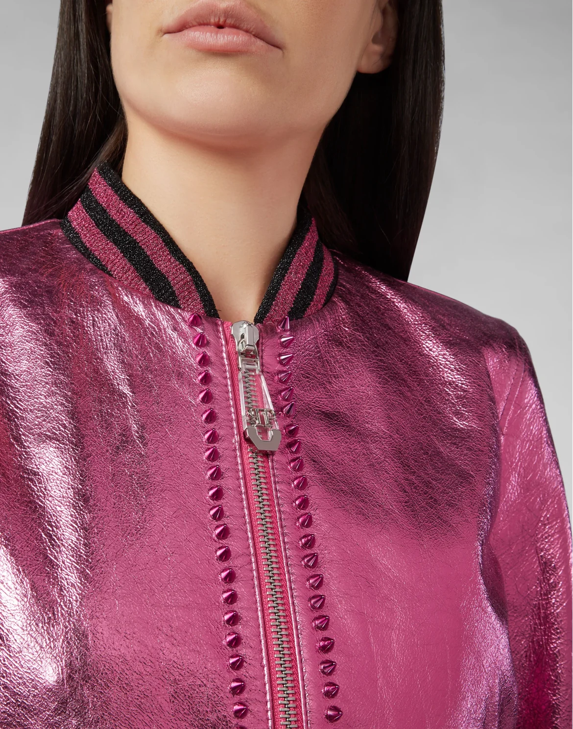 Leather Bomber Studs, цвет: Розовый