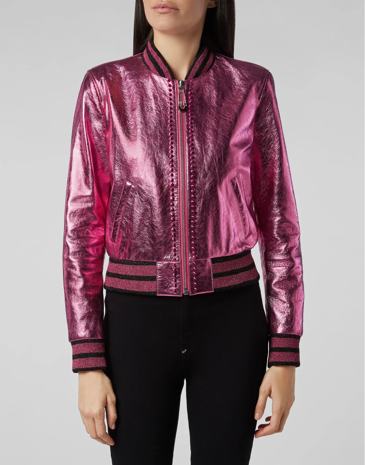 Leather Bomber Studs, цвет: Розовый