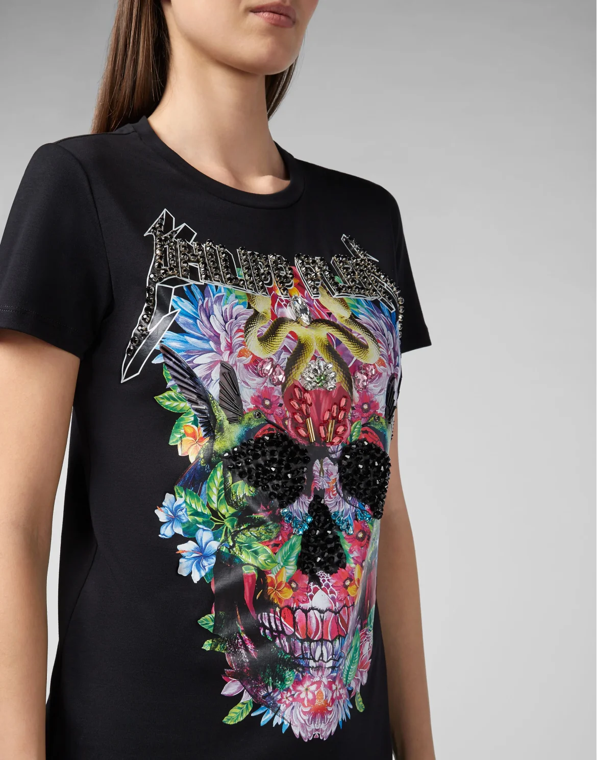 T-shirt Round Neck SS Flowers, цвет: Черный
