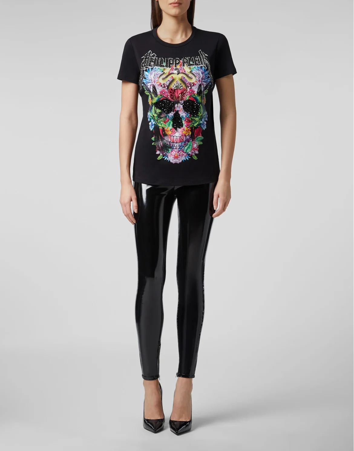 T-shirt Round Neck SS Flowers, цвет: Черный