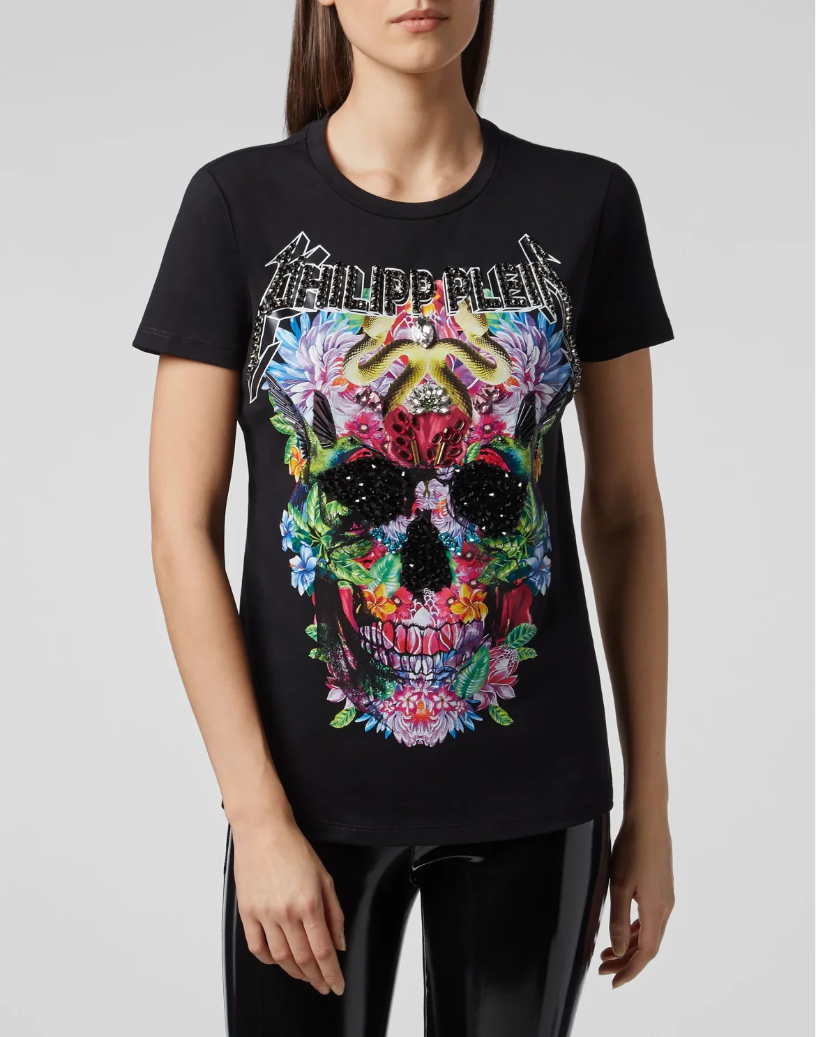 T-shirt Round Neck SS Flowers, цвет: Черный