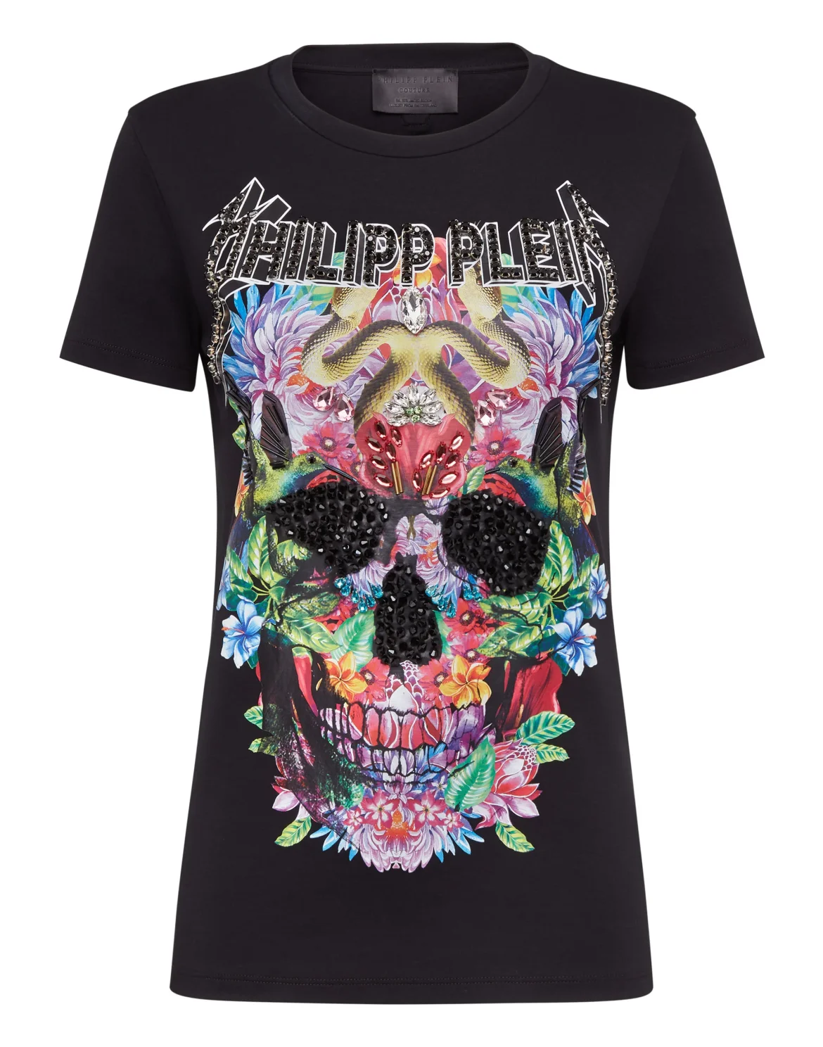 T-shirt Round Neck SS Flowers, цвет: Черный