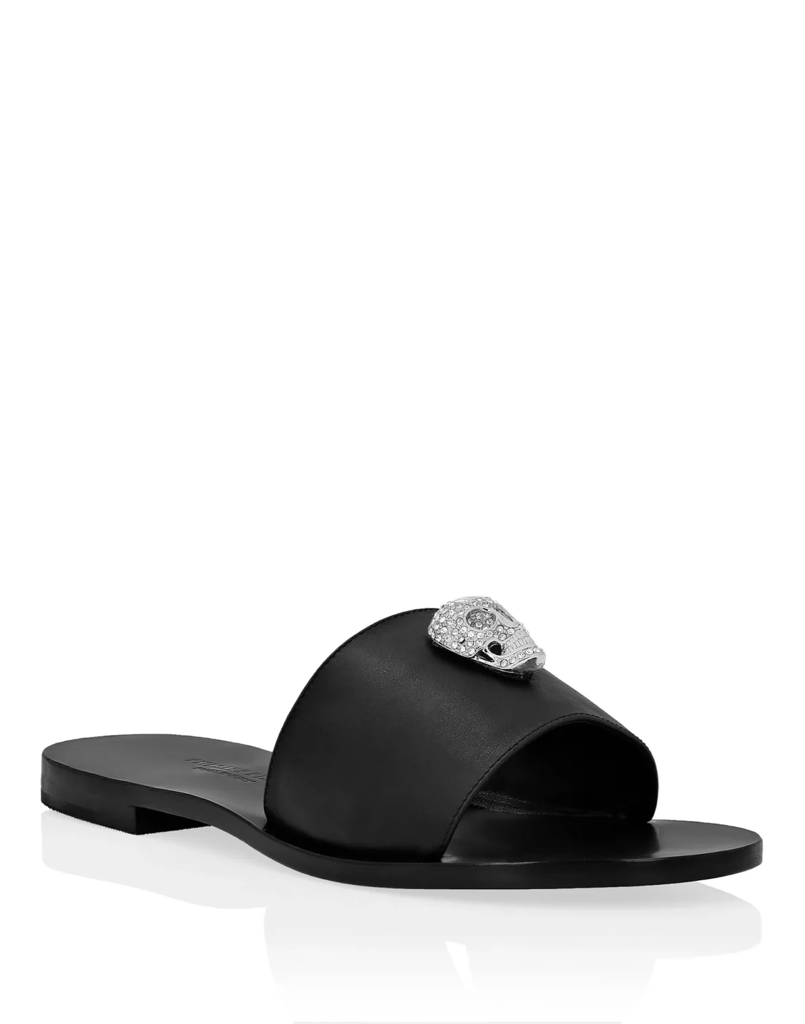 Leather Sandals Flat Skull crystal, цвет: Черный
