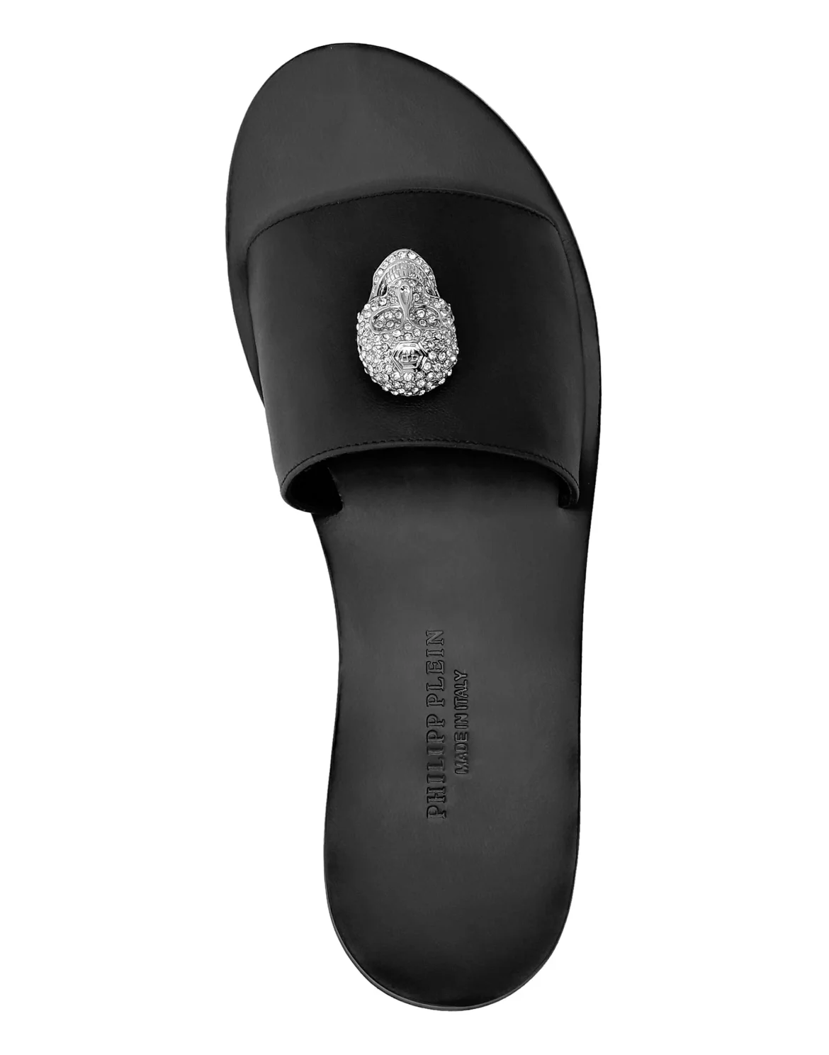 Leather Sandals Flat Skull crystal, цвет: Черный