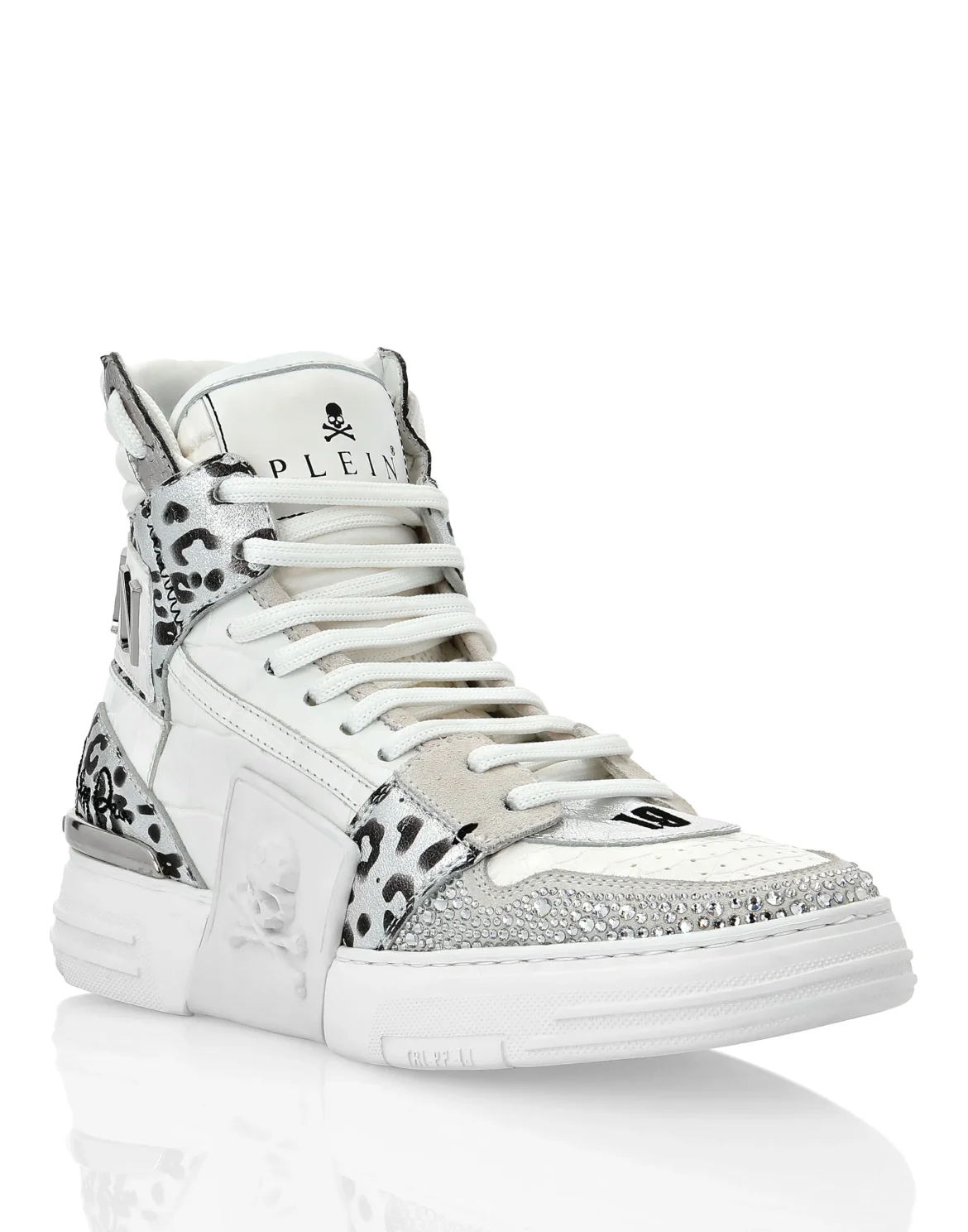 PHANTOM KICK$ Hi-Top Mixed Materials Skull, цвет: Белый