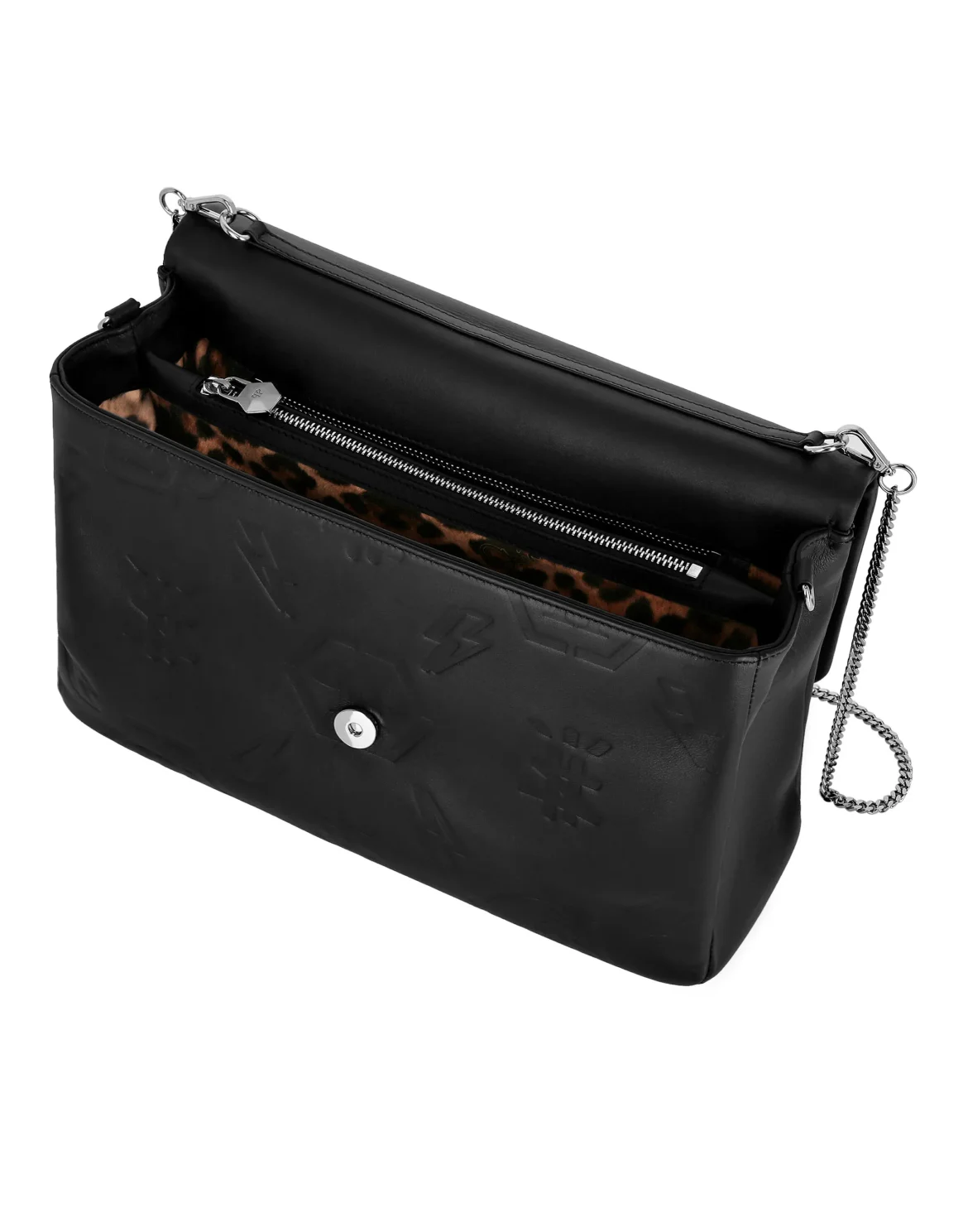 Leather Shoulder Bag Embossed Monogram, цвет: Черный