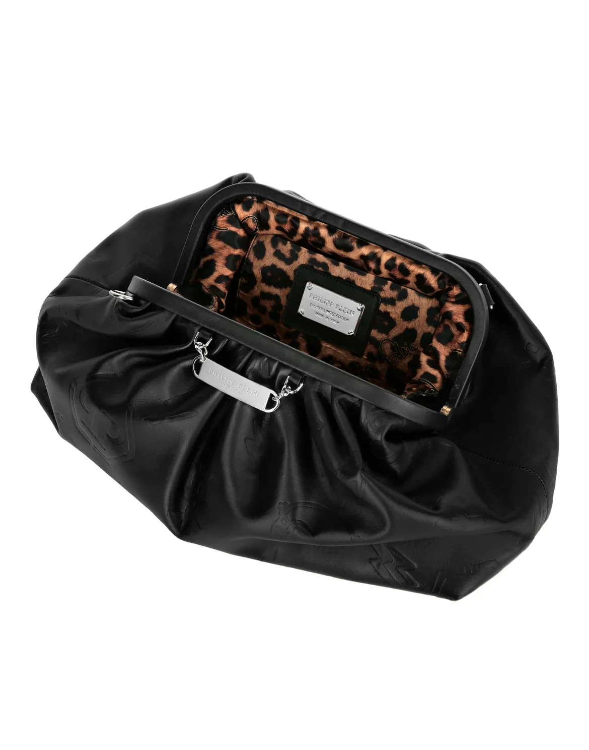 Leather Pillow bag Embossed Monogram, цвет: Черный