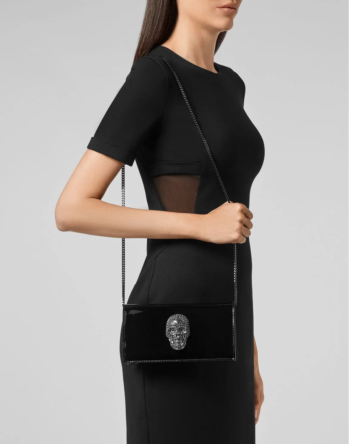 Patent Leather Mini Shoulder Skull, цвет: Черный