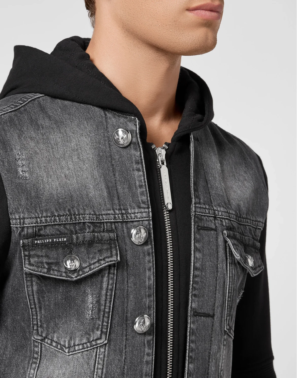 Hoodie Denim Jacket, цвет: Серый