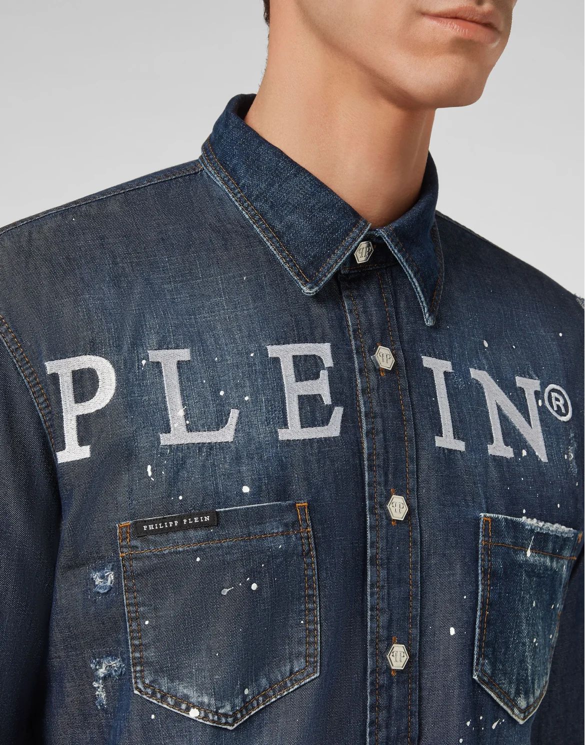 Denim Shirt Ls Iconic Plein, цвет: Синий