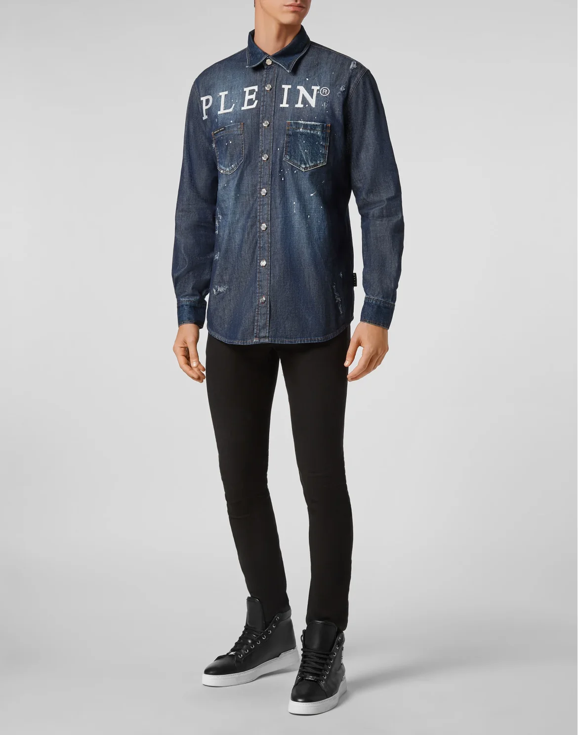 Denim Shirt Ls Iconic Plein, цвет: Синий