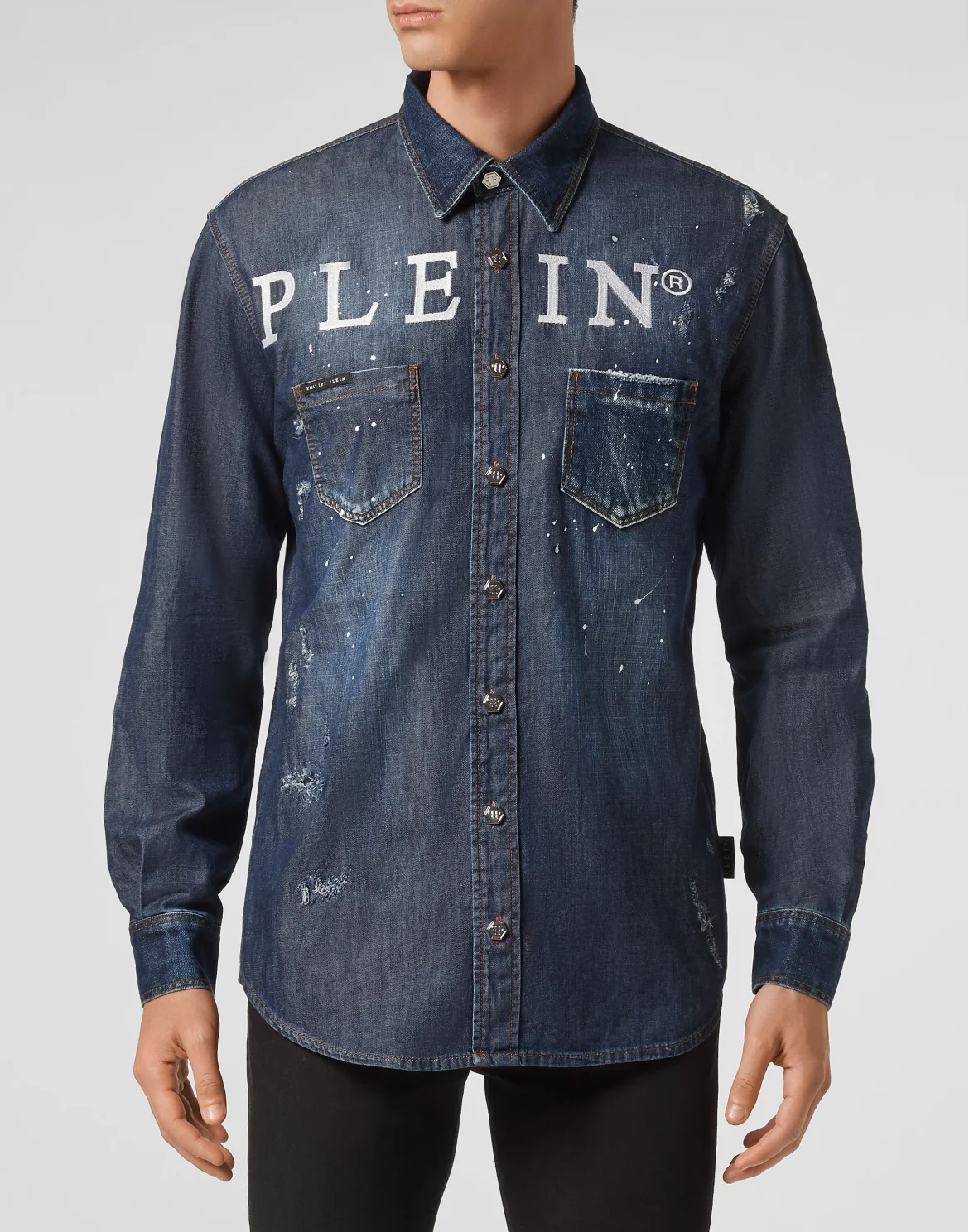 Denim Shirt Ls Iconic Plein, цвет: Синий