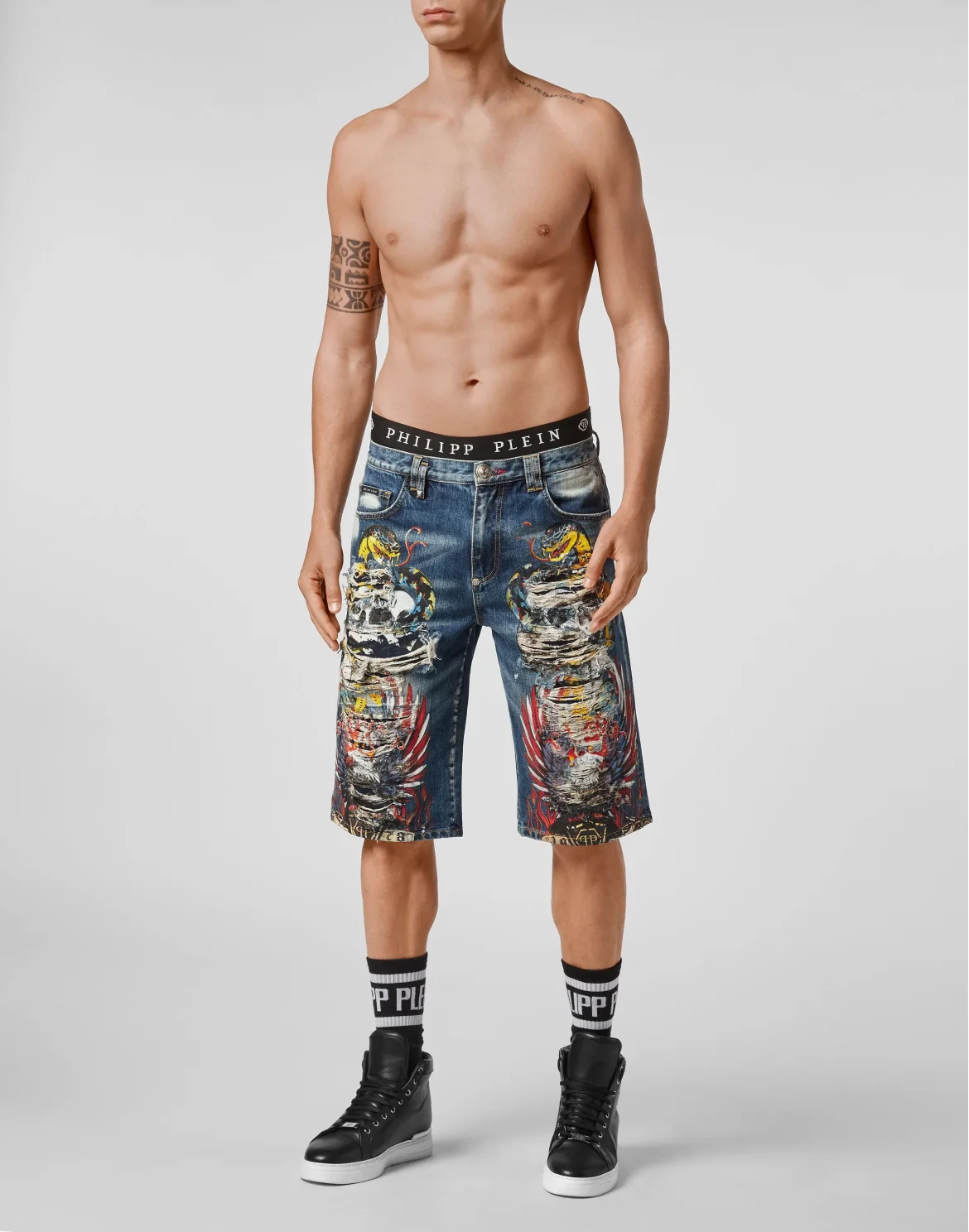 Bermuda St. Tropez Fit Destroyed Tattoo, цвет: Синий