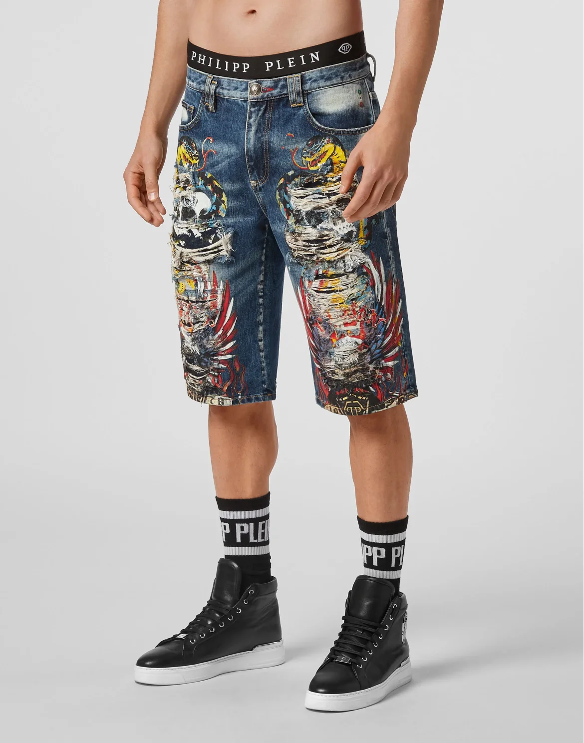 Bermuda St. Tropez Fit Destroyed Tattoo, цвет: Синий