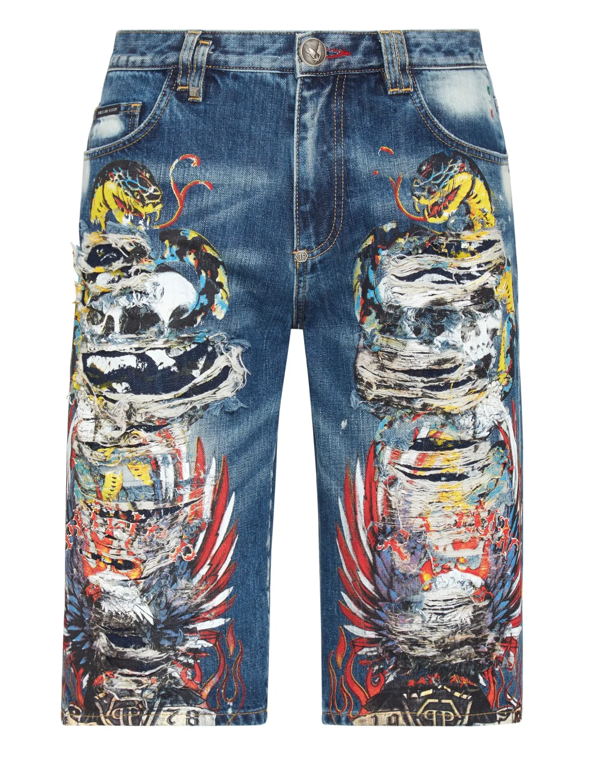 Bermuda St. Tropez Fit Destroyed Tattoo, цвет: Синий