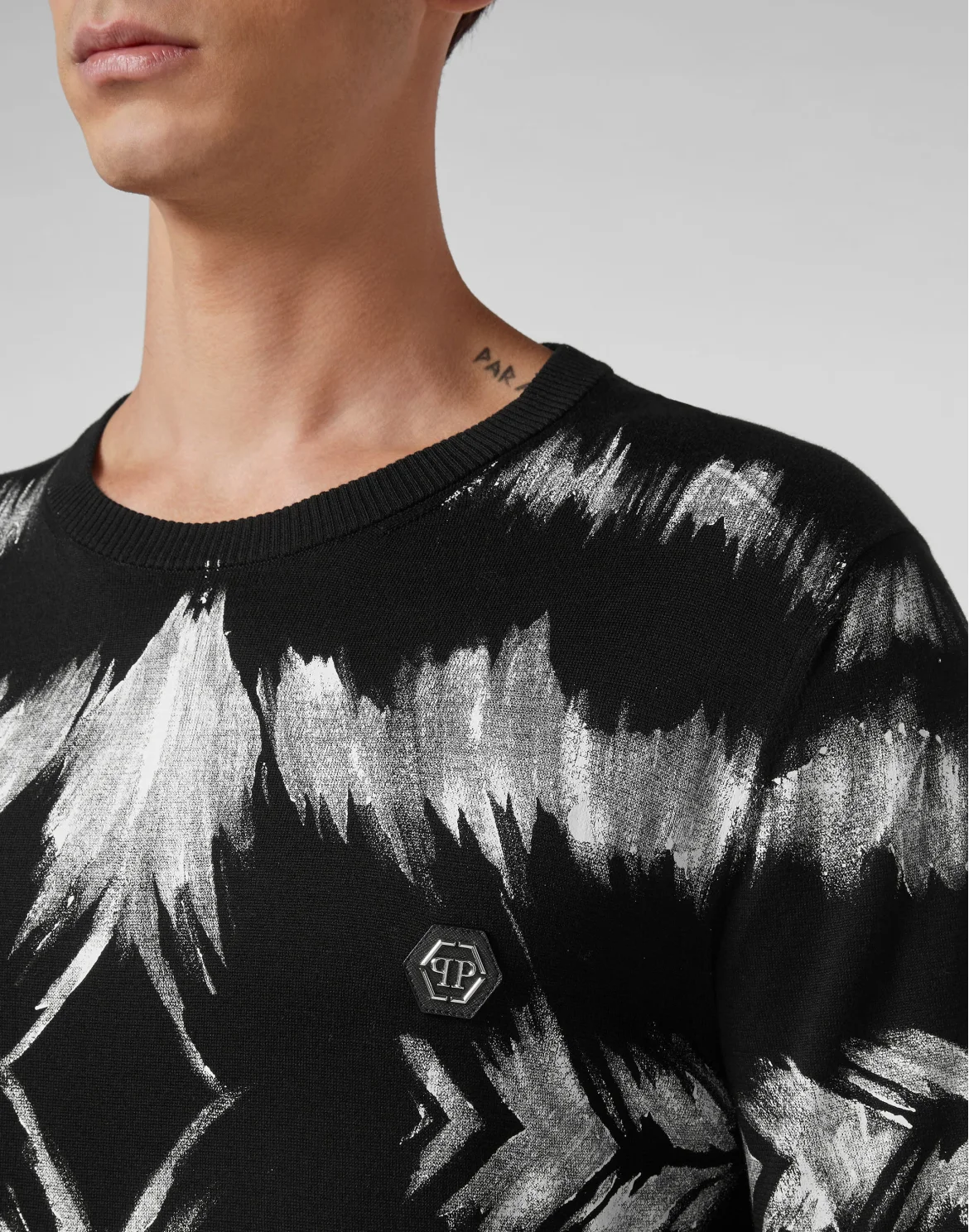 Pullover Round Neck LS Tie dye, цвет: Черный