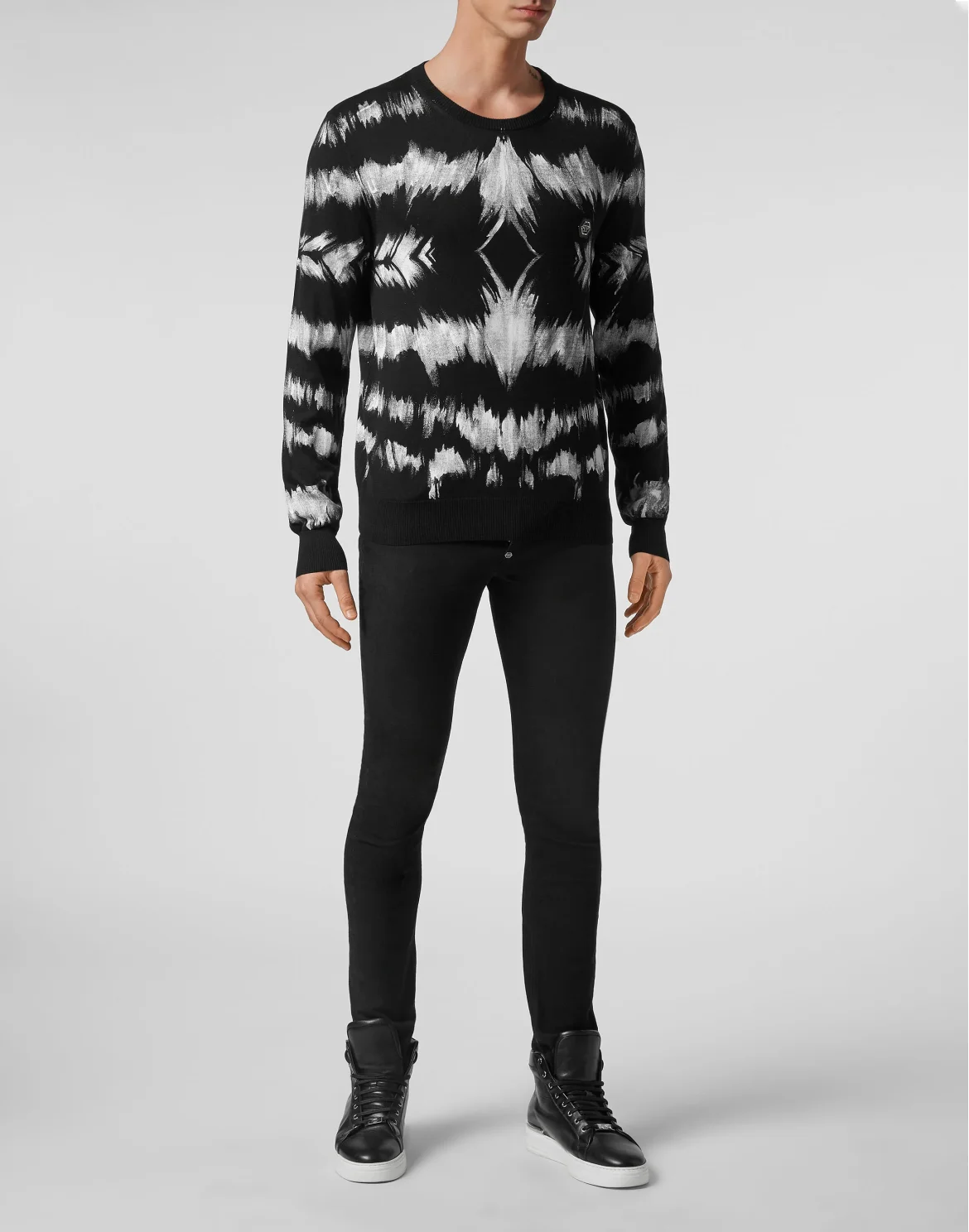 Pullover Round Neck LS Tie dye, цвет: Черный