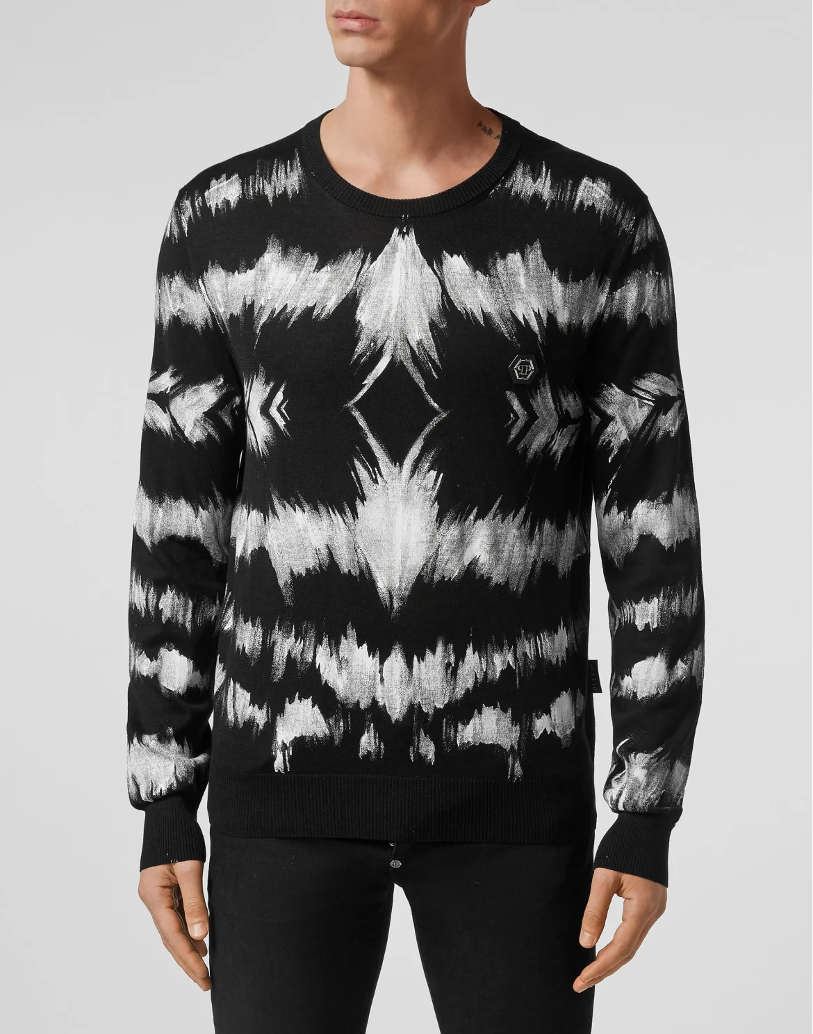 Pullover Round Neck LS Tie dye, цвет: Черный