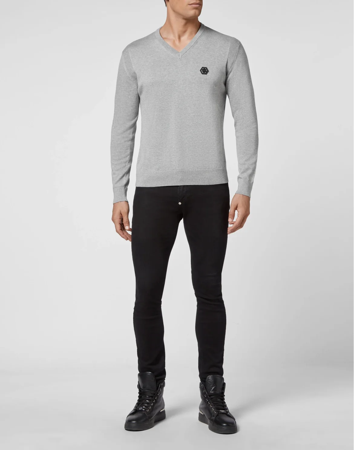 Cotton Pullover V-Neck LS, цвет: Серый