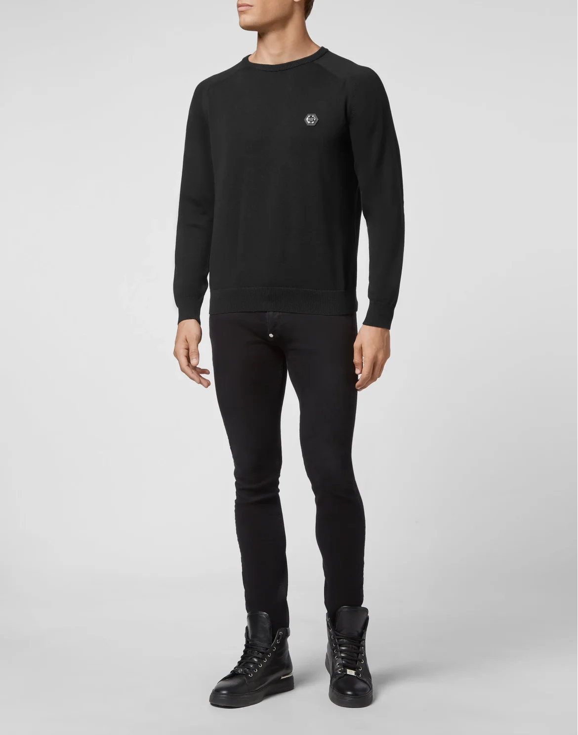 Cotton Pullover Round Neck LS, цвет: Черный