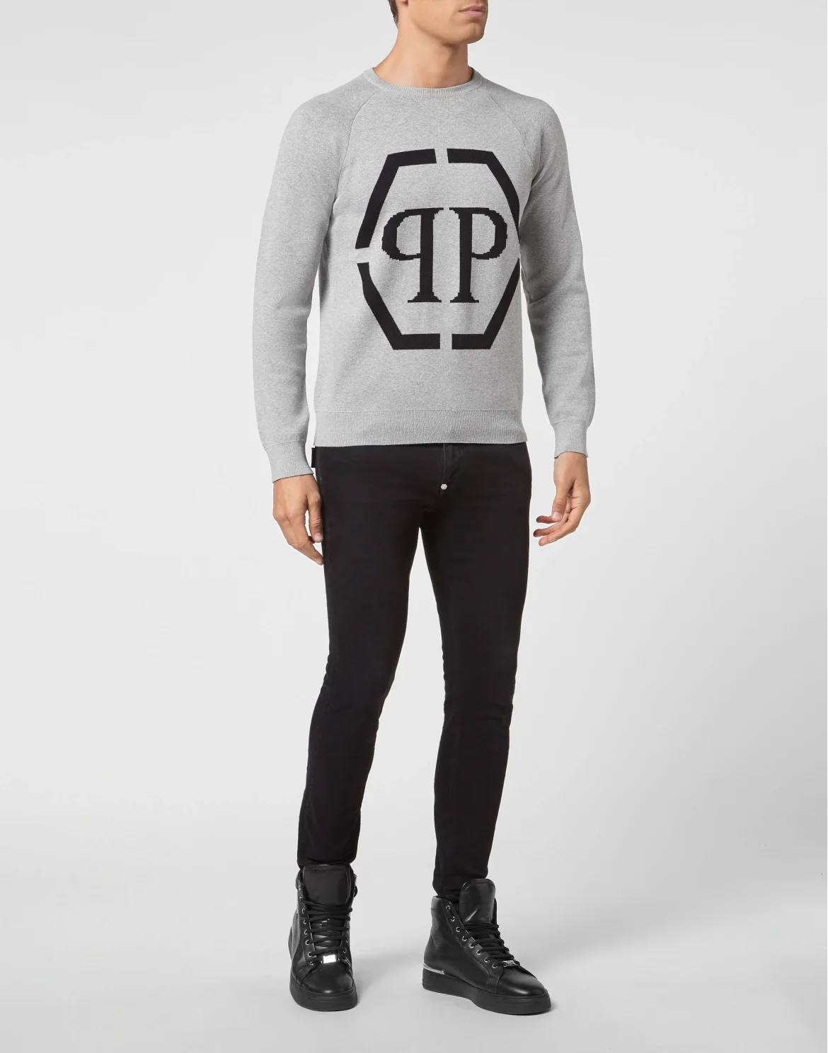 Cotton Pullover Round Neck LS, цвет: Серый