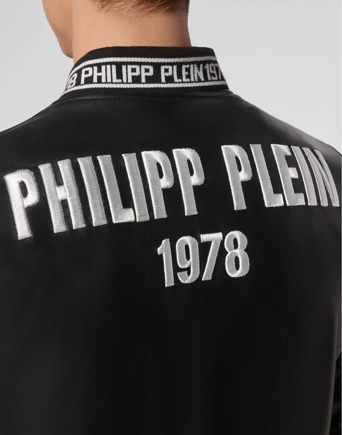 Leather Bomber Slim Cut Embroidery 3D PP1978, цвет: Черный