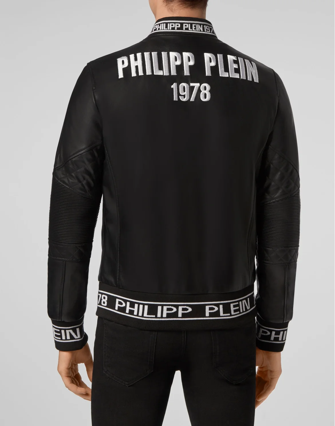 Leather Bomber Slim Cut Embroidery 3D PP1978, цвет: Черный