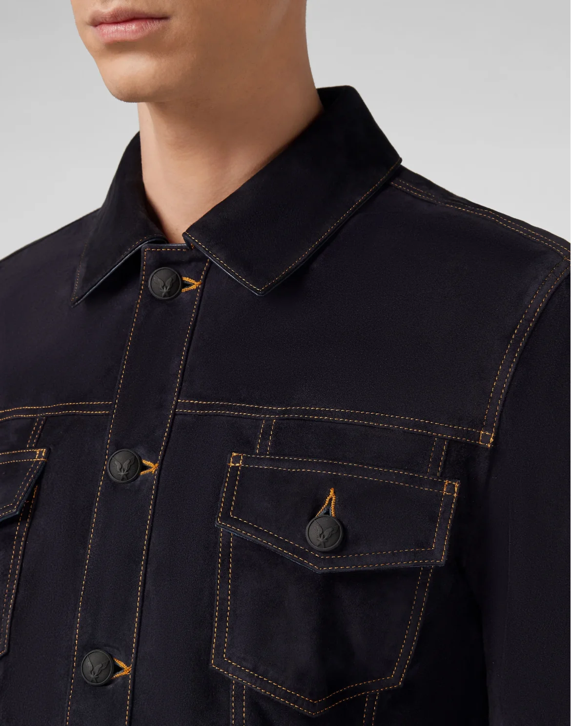 Suede Leather Jacket Iconic Plein, цвет: Синий