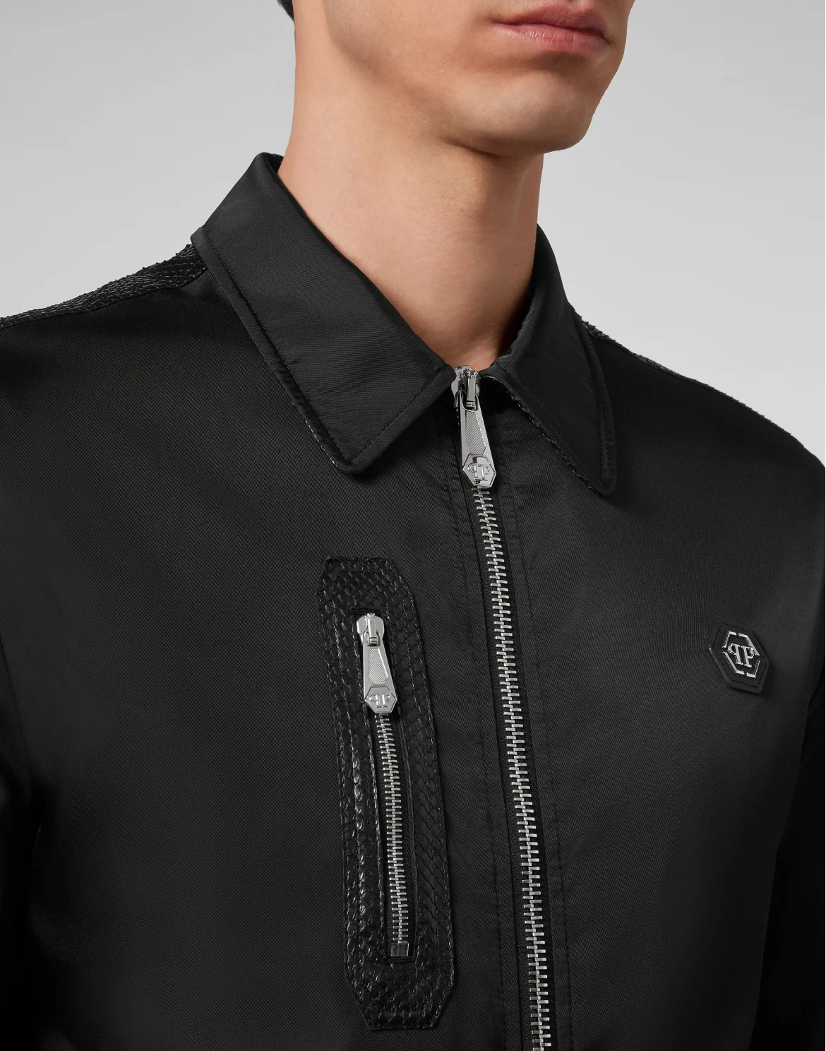 Bomber with Elaphe Luxury, цвет: Черный