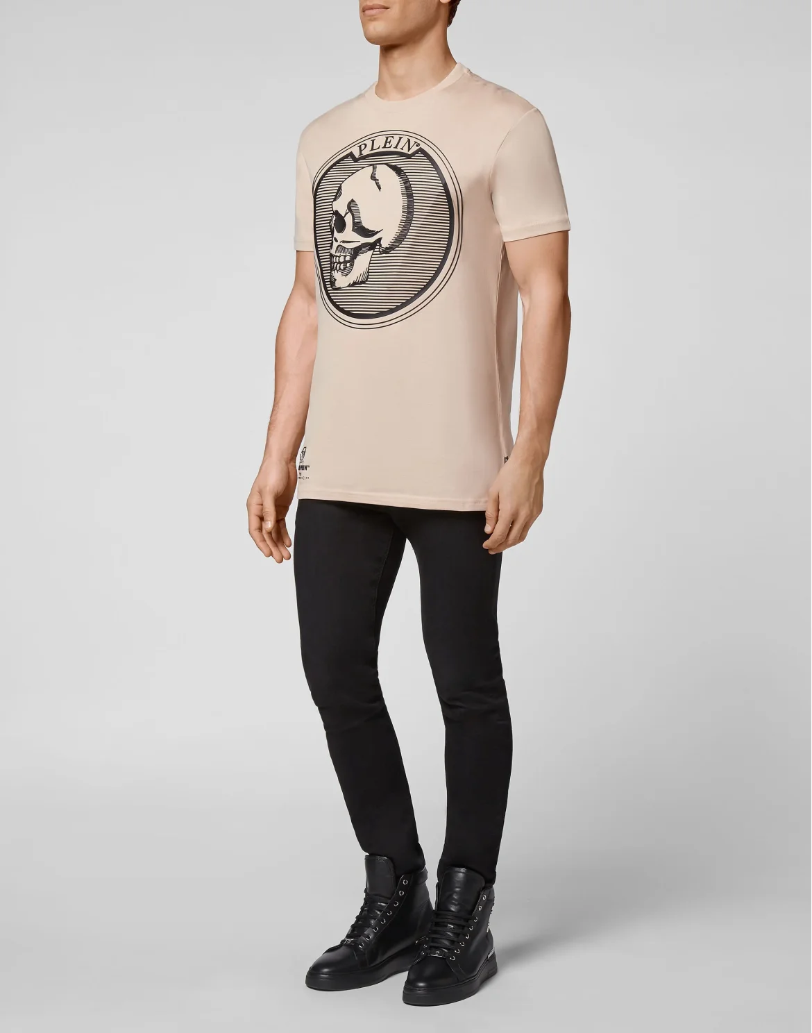 T-shirt Round Neck SS Outline Skull, цвет: Бежевый