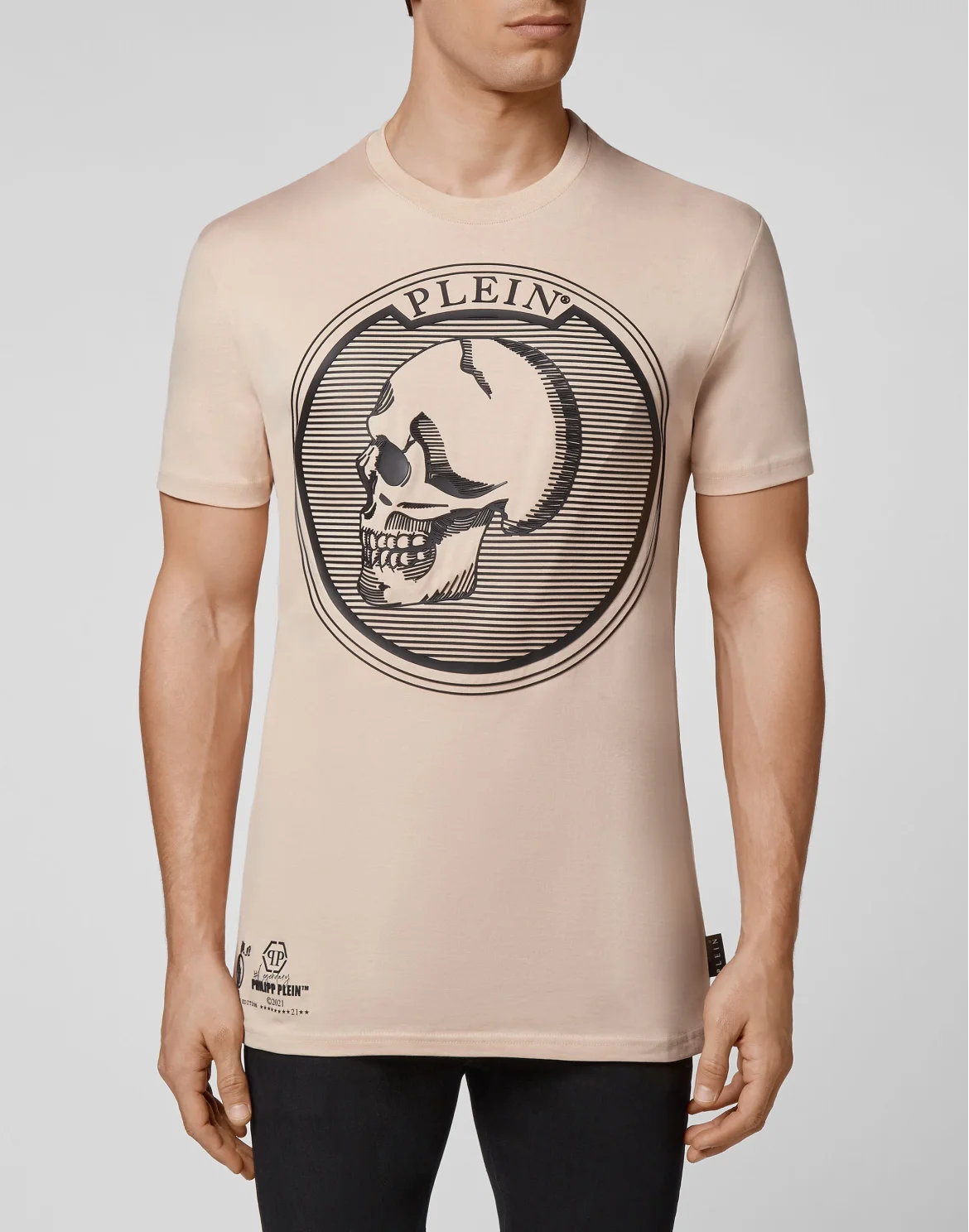 T-shirt Round Neck SS Outline Skull, цвет: Бежевый