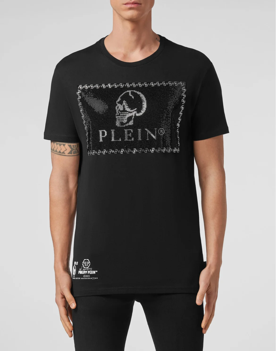 T-shirt Round Neck SS Outline Skull crystal, цвет: Черный