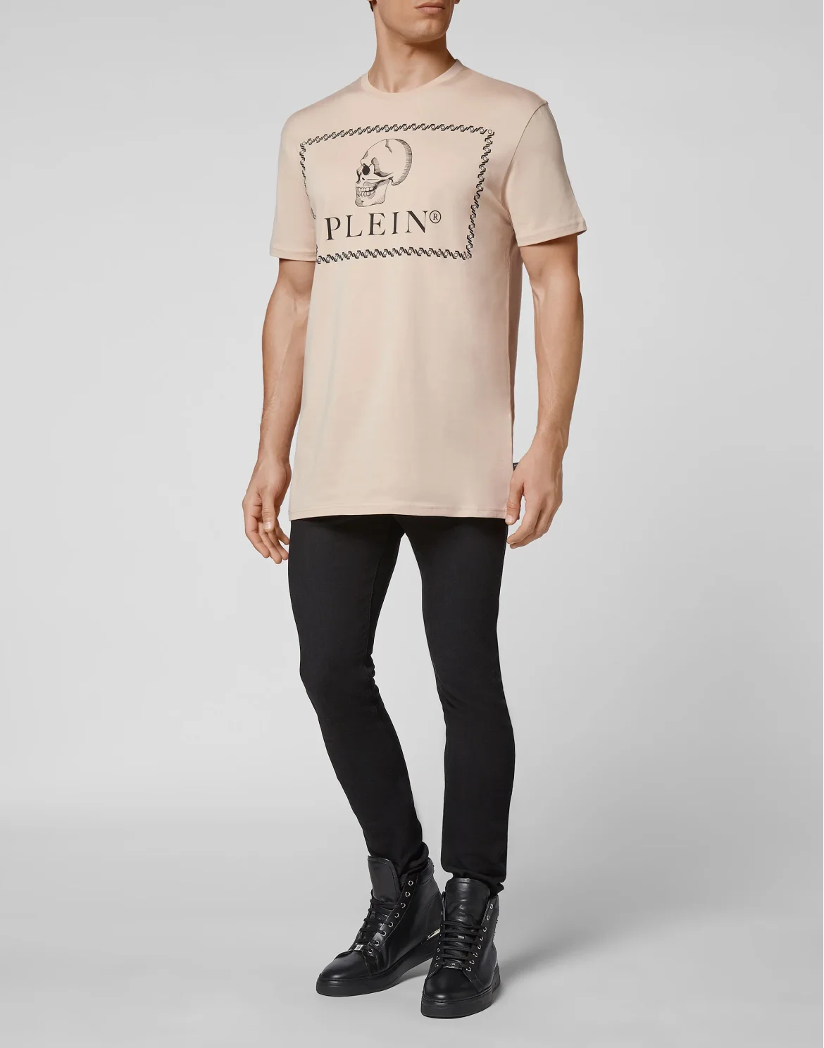 T-shirt Round Neck SS Outline Skull, цвет: Бежевый