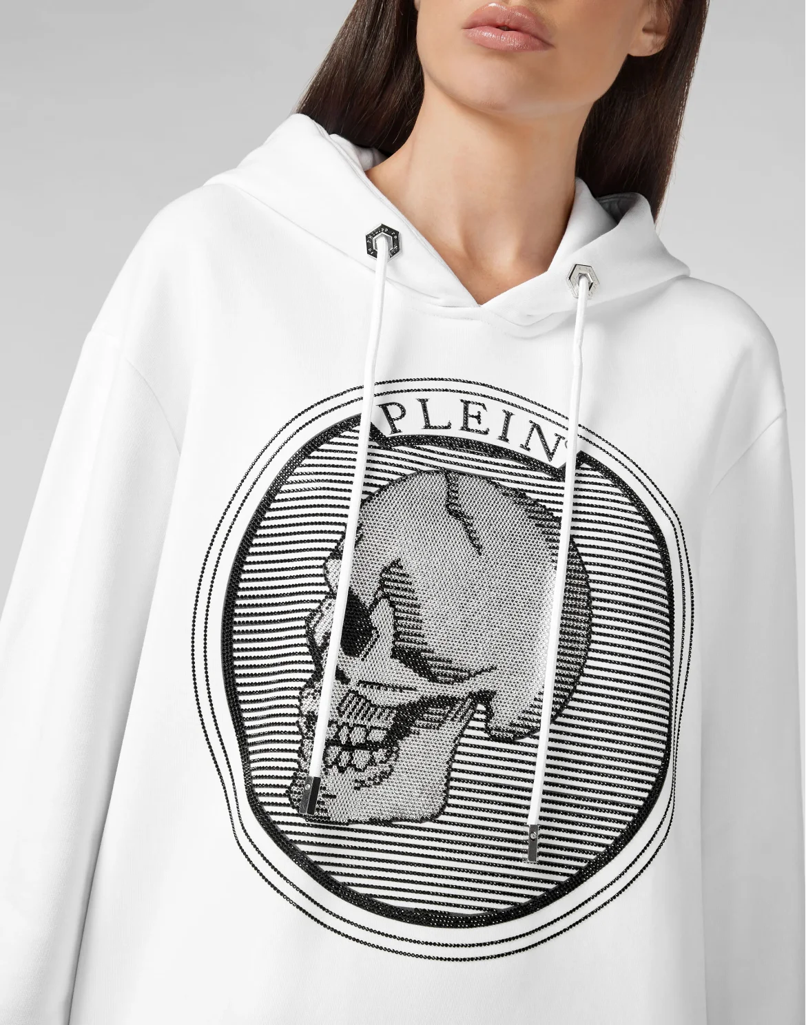 Hoodie sweatshirt Outline Skull crystal, цвет: Белый