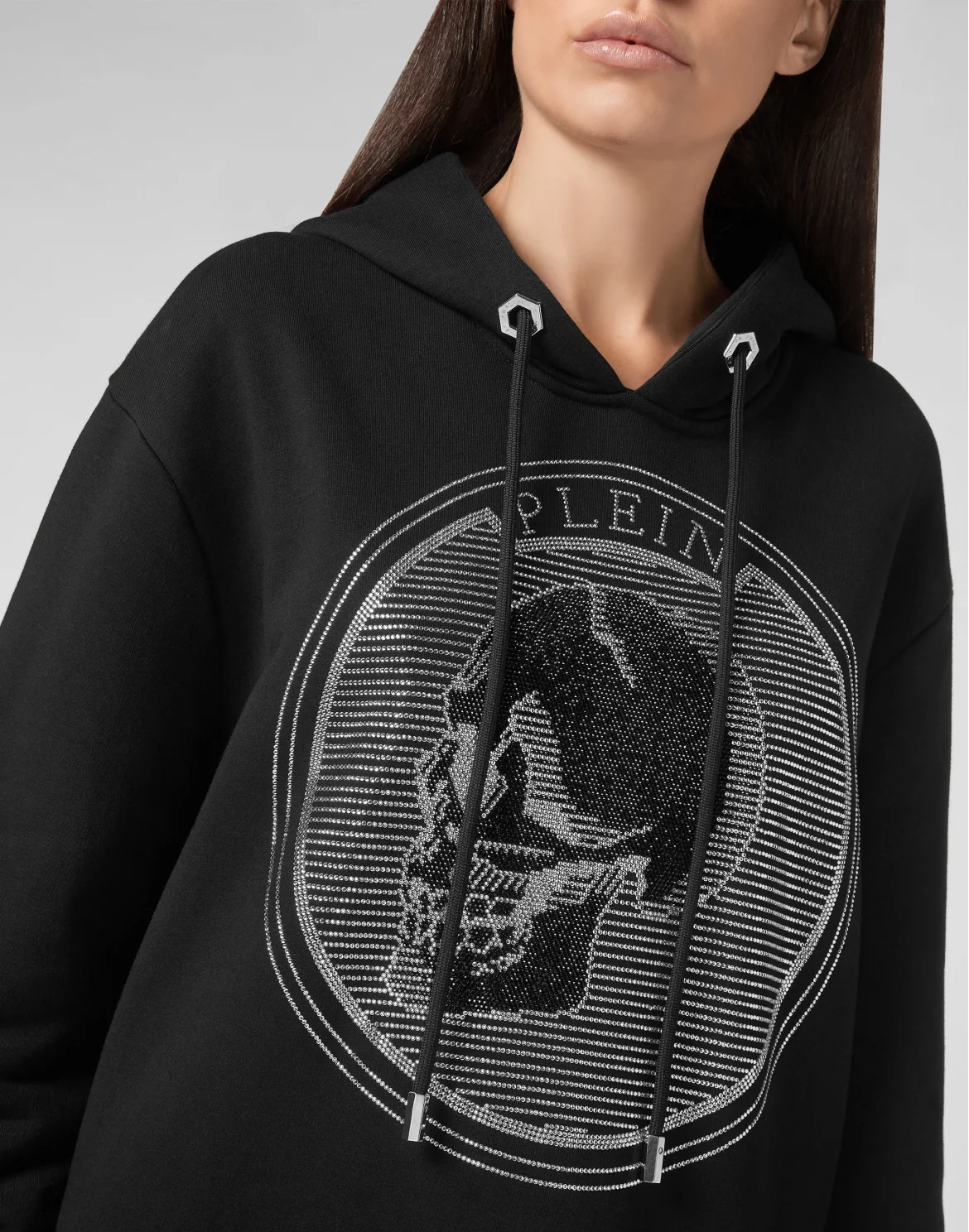 Hoodie sweatshirt Outline Skull crystal, цвет: Черный