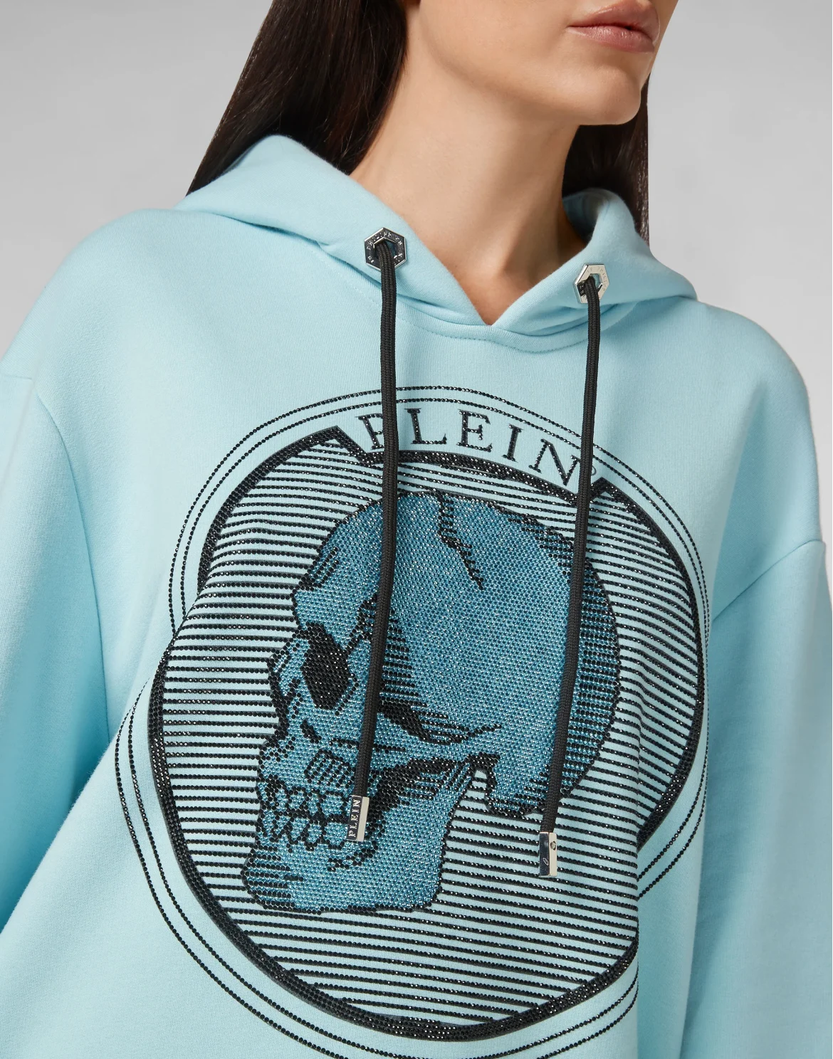 Hoodie sweatshirt Outline Skull crystal, цвет: Голубой