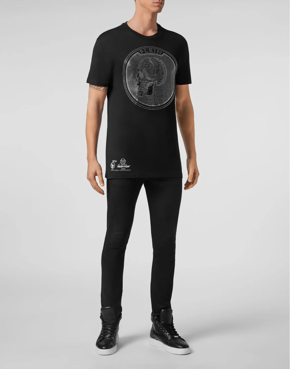 T-shirt Round Neck SS Outline Skull crystal, цвет: Черный