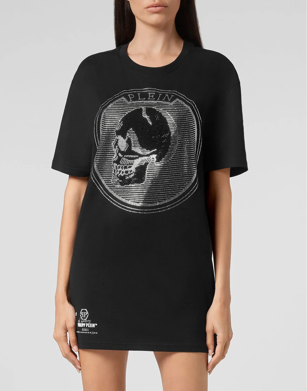 T-shirt Round Neck SS Outline Skull crystal, цвет: Черный