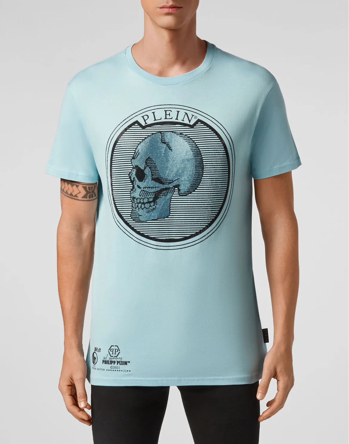 T-shirt Round Neck SS Outline Skull crystal, цвет: Голубой