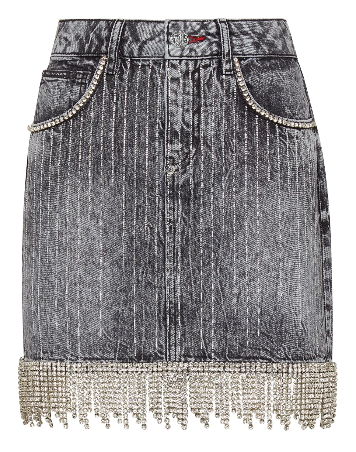 Denim Skirt Crystal Fringe, цвет: Серый
