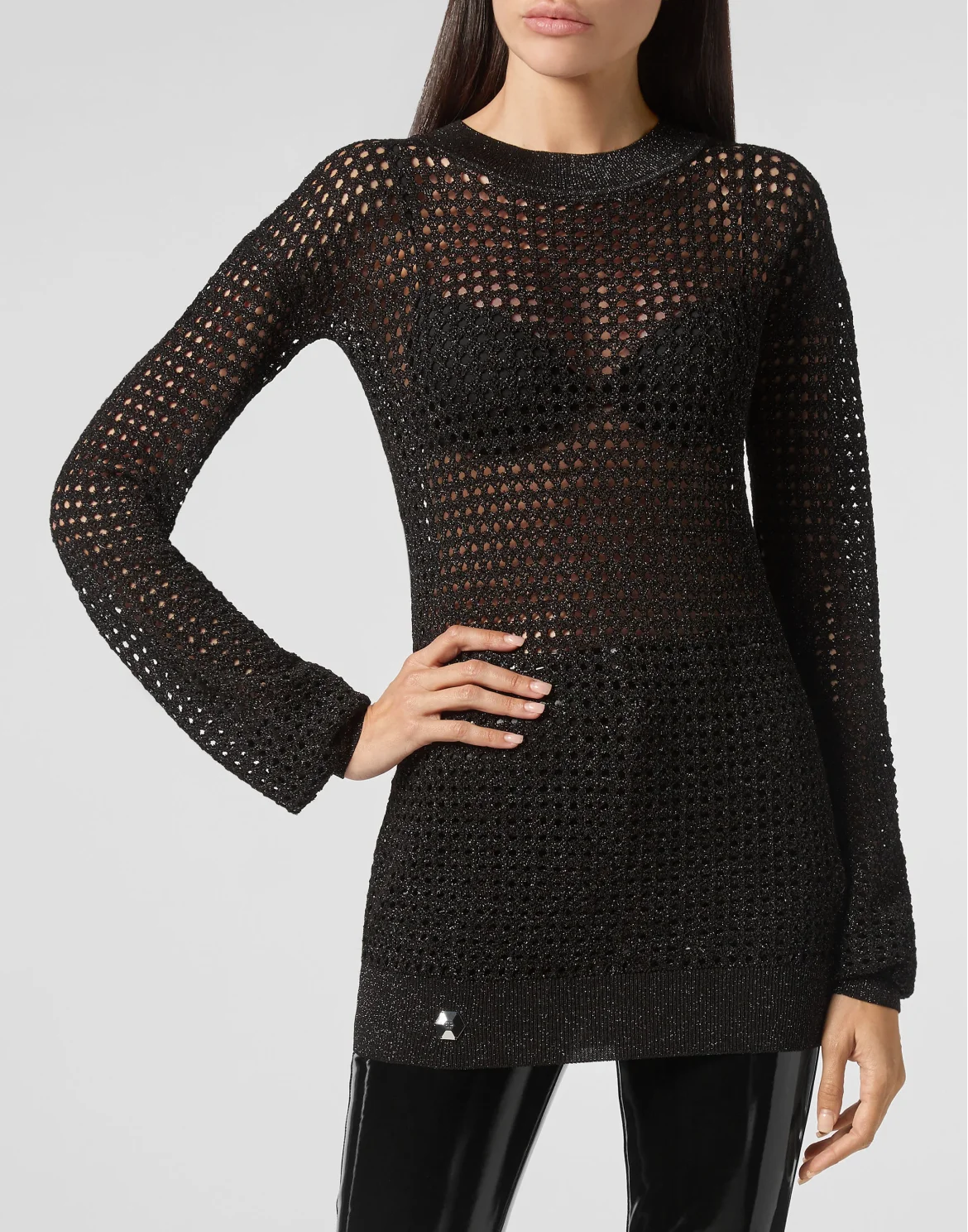 Pullover Round Neck SS Lurex, цвет: Черный
