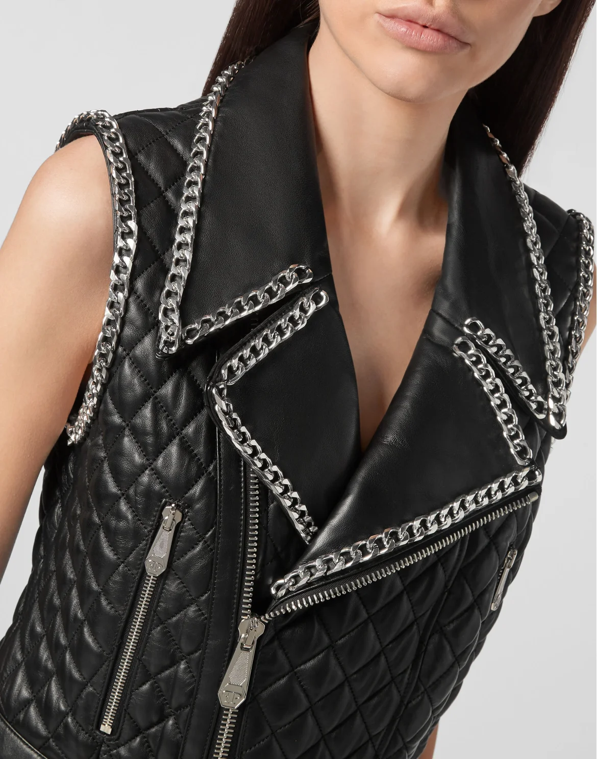 Leather Vest Short Chains, цвет: Черный